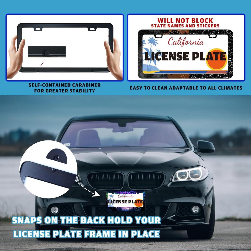 Moon Phases Aurora Forest License Plate Frame Night Sky Stainless Steel License Plate Holder For Front Or Rear Car Tags Funny For Car Decoration