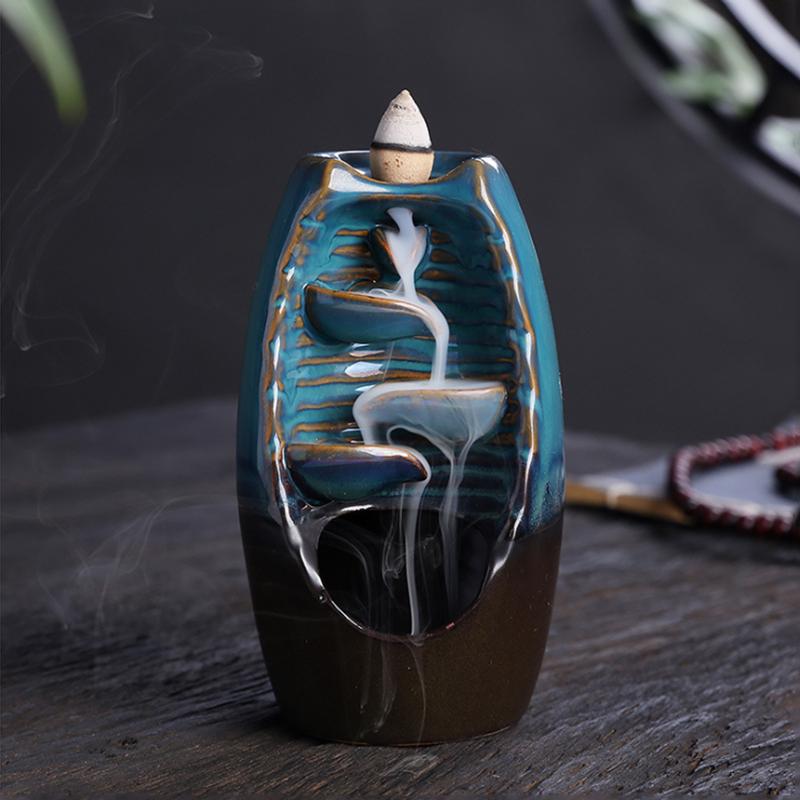 Waterfall Ceramic Backflow Smoke Incense Burner Censer Holder Home Gift Decor