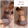 Sexy hollow satin lace plus chest pad deep V temptation steel ring gathering nightdress robe loungewear