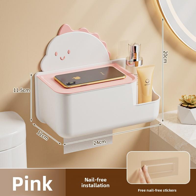 Cartoon Dinosaur Wall-Mounted No-Drilling Toilet Paper Holder for Bathroom, Kitchen and Living Room