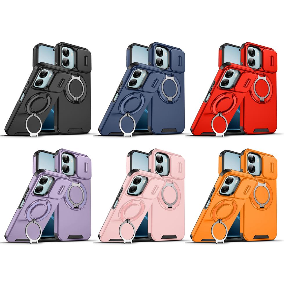 KEYSION 360° Rotating Ring Stand Phone Case for OPPO A6x 5G A6 A6t Pro A6s 5G Slide Camera Protection Magnetic Shockproof Cover