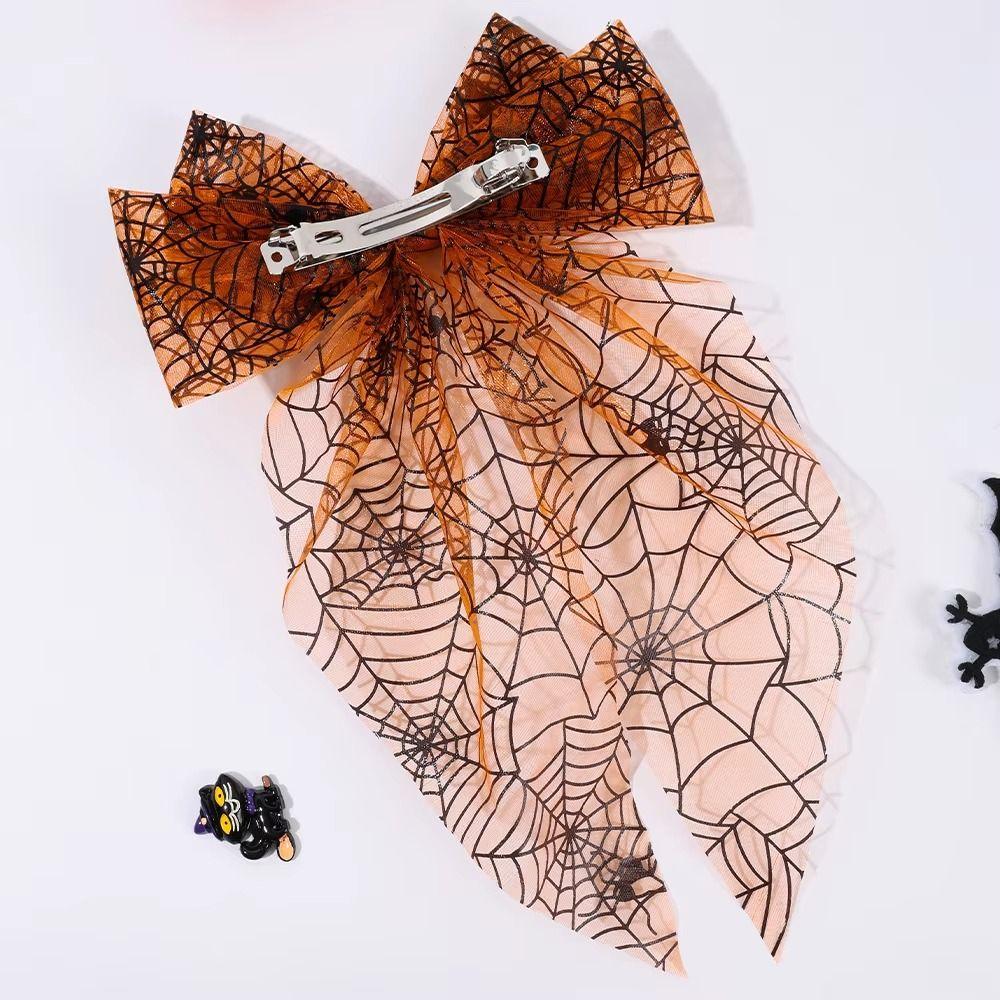 Orange Hair Accessories Dark Style Spider Web Hair Bows Halloween Hair Clip Dance Event