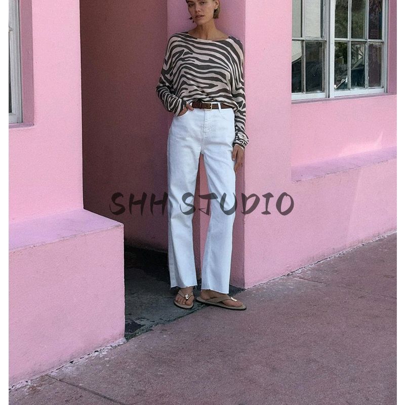 Women's Spring Clothing French Style Design Long Sleeves round Neck Minimalist Casual Thin Needle Knitting Tops 0506005