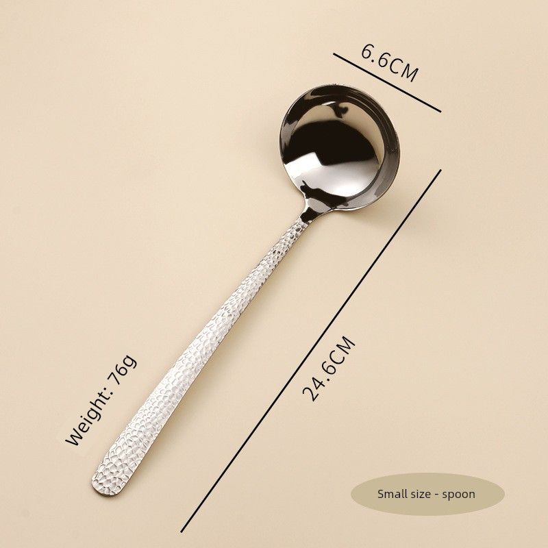 

Steel Spoon with Hammered Texture, Thickened Soup Ladle for Home Kitchen, Long Handle, One-Piece Design, Hot Pot Skimmer, Cooking Spoon, Large Size Small spoon
