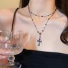Adjustable Stackable Crosses Chain Jewelry Black Beaded Necklace Double Layer Chain Necklace For Stylish Outfits