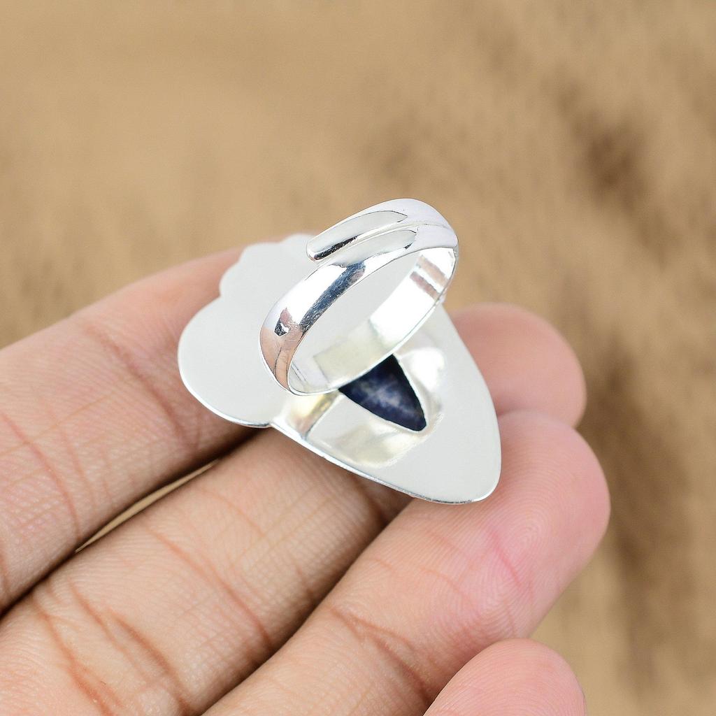 Mothers day Deal 925 Sterling Silver Pear Sodalite Gemstone Flower Ring Jewelry