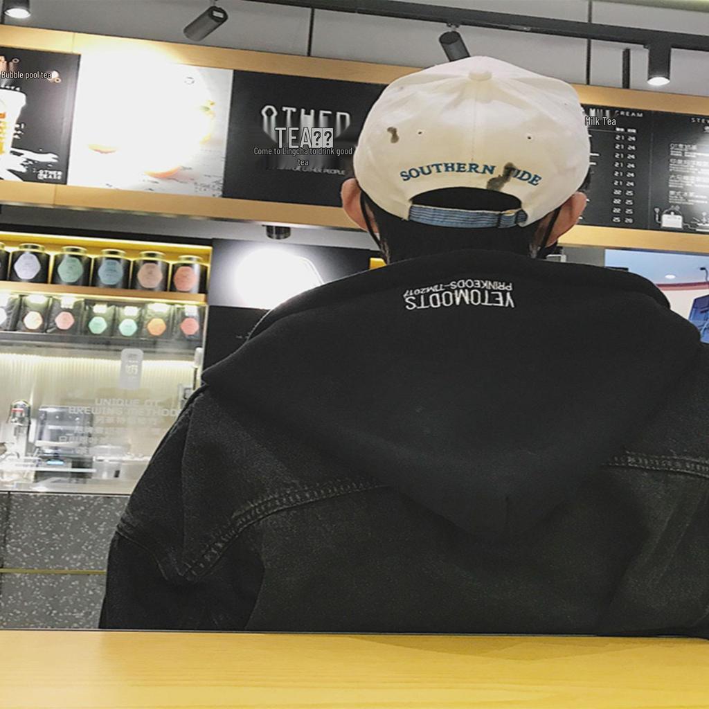 Herr Höst Oversize Harajuku Jeansjacka med Huva - Trendig Koreansk Stil
