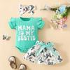 Baby Girl Short Sleeve Bodysuit with Letter Print Skirt Set and Headband Infant Toddler Outfit Summer Clothes for Newborn