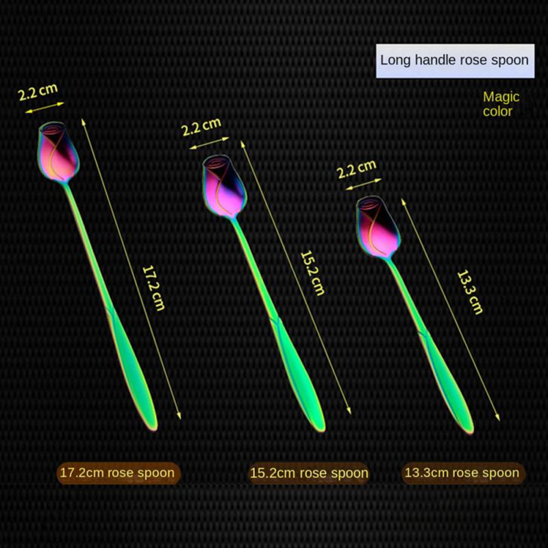 Small Teaspoon Colorful Stainless Steel Spoon Tea Spoon Long Handle Dessert Spoon Creative Coffee Spoon