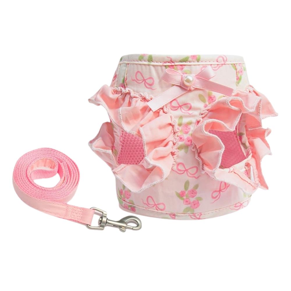 Verstellbares Hundegeschirr und Leine Atmungsaktiv Bequem Haustier-Laufseil Ausbruchsicher Blumenmuster Haustier-Ziehseil