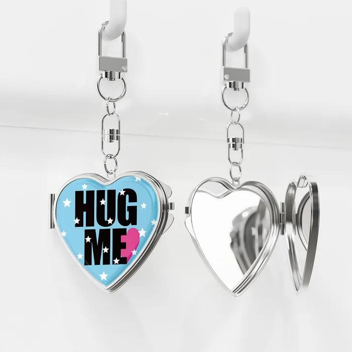 Hug Me Blue Heart Mirror Keyring
