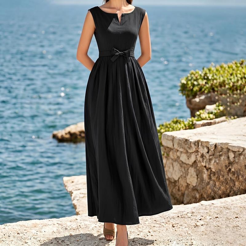 ZANZEA Γυναικείο μονόχρωμο αμάνικο φόρεμα casual με στρογγυλή λαιμόκοψη