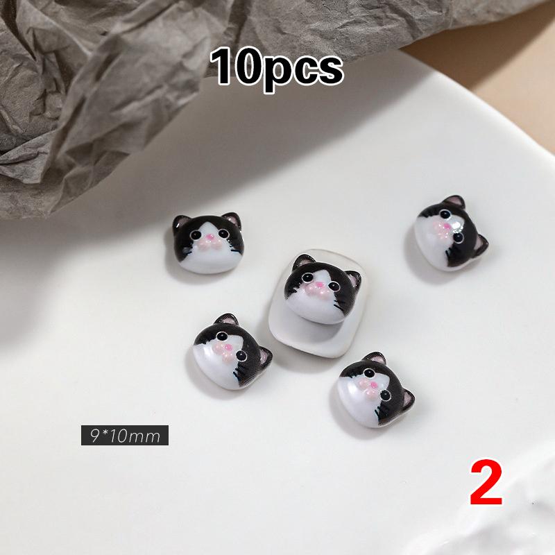 10Pcs Black And White Cat Nail Accessories Cartoon 3D Cute Cat Butt Small Fish Resin Nail Decoration Manicure Jewelry Diy