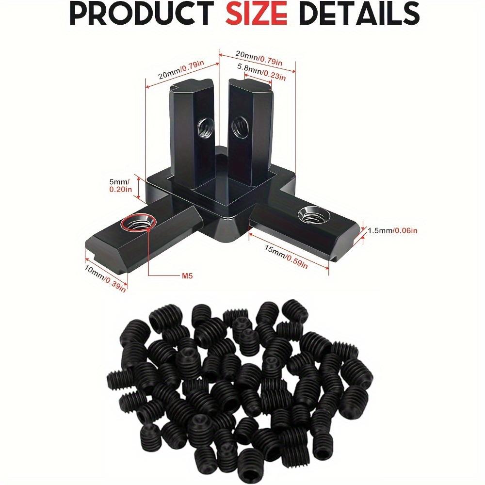 6pcs Black 2020 Series 3-Way End Corner Bracket Connector with Screws for Slot 6mm 20S Aluminum Rail Accessories, Silver