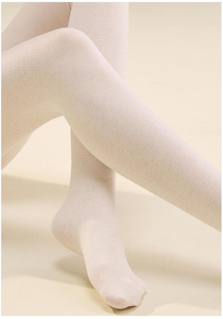 1913 Smoky Grey High-Waist Stretch Cotton Stripe Footless Tights - Comfortable, No-Sag, Perfect for Women in Autumn/Winter.