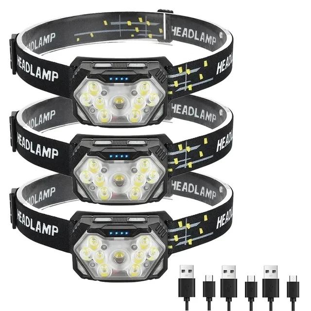 9 Led Strong Light Portable Headlamp USB Rechageable with Motion Sensor Head Lamp Outdoor Waterproof Camping Fishing Headlight
