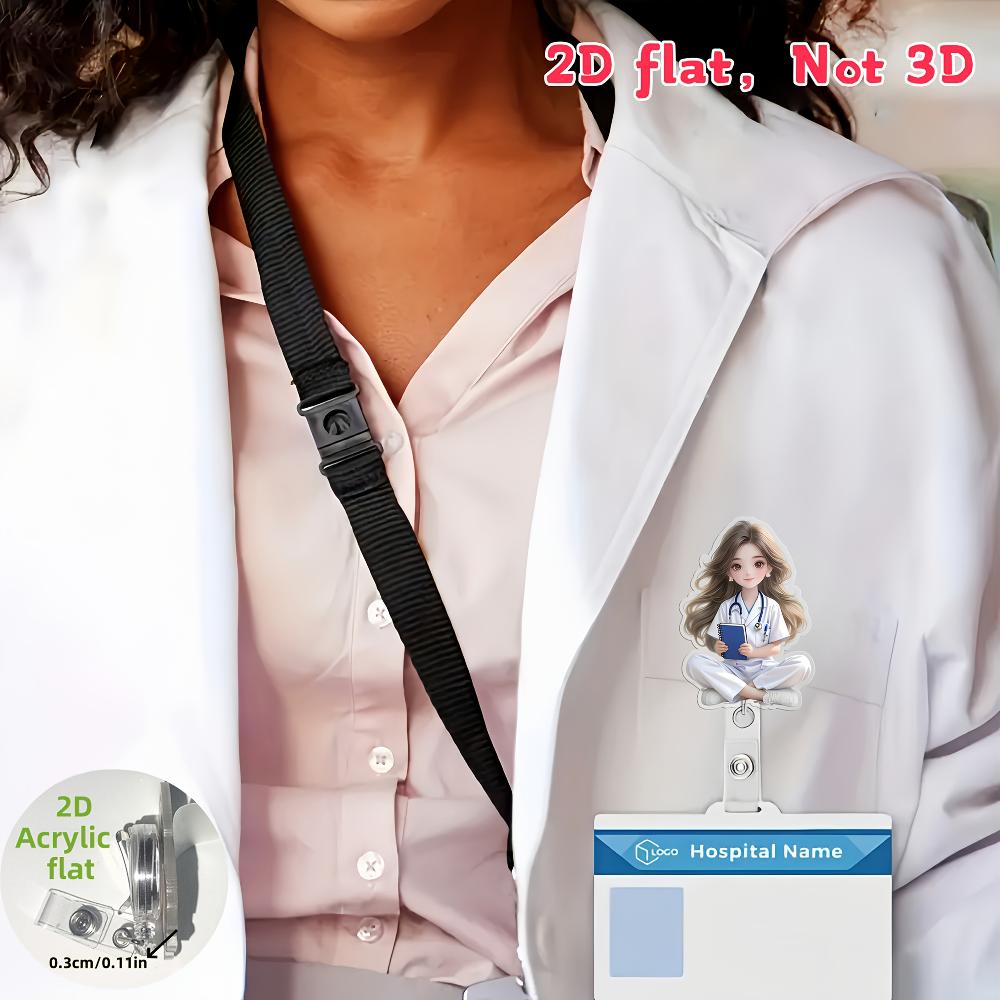 Portabadge Retrattile Ragazza 2D in Acrilico con Libro Porta Badge Infermiere Accessorio Lavoro Medico