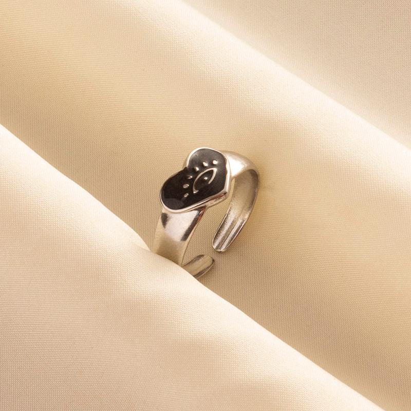Punk Vintage Black Enamel Ring Stainless Steel Open Rings For Women Men Jewelry Fire Evil Eye Bague Acier Inoxydables Femme Gift
