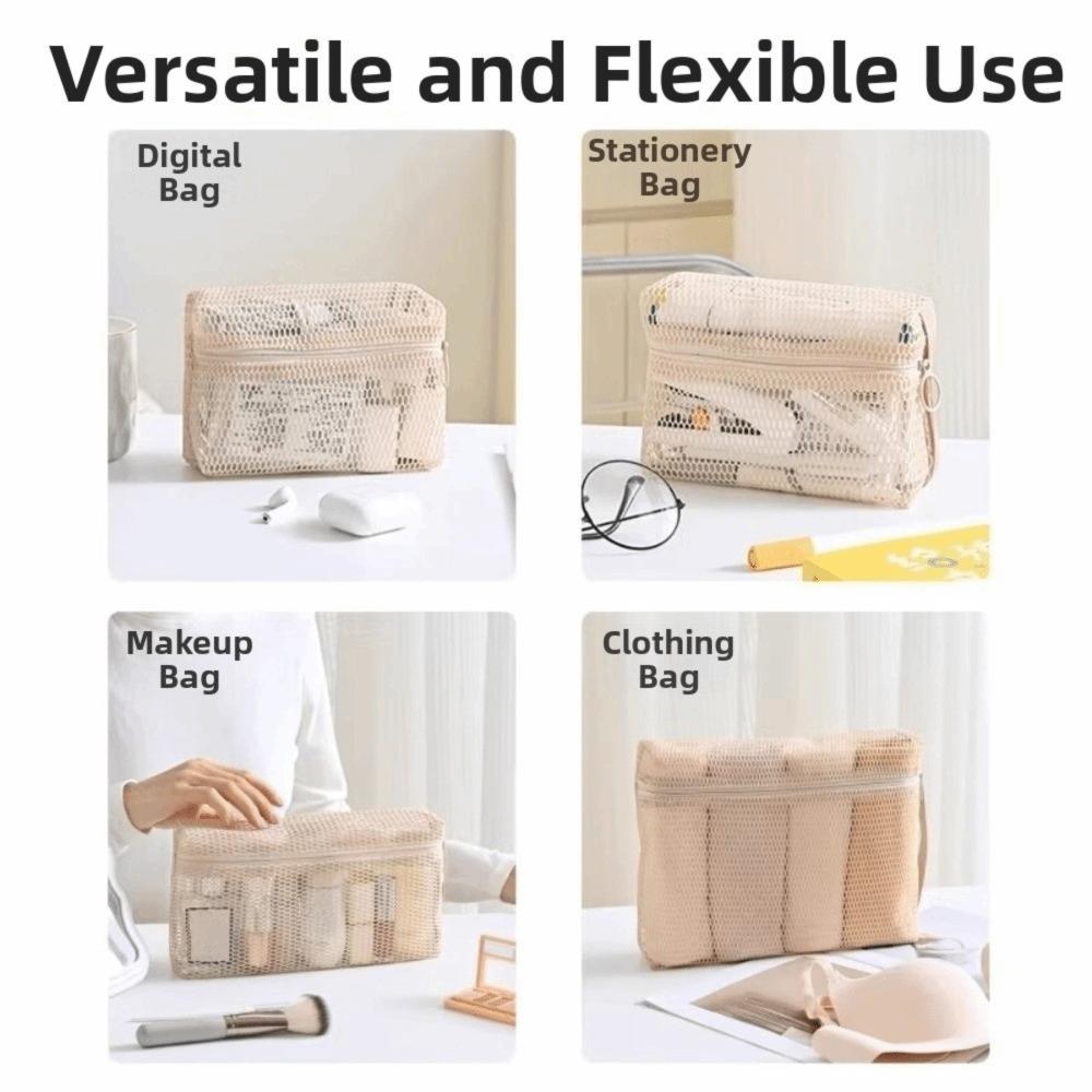 Zipper Mesh Makeup Storage Bag Handheld Multifunctional Mesh Clothing Bag  Travel