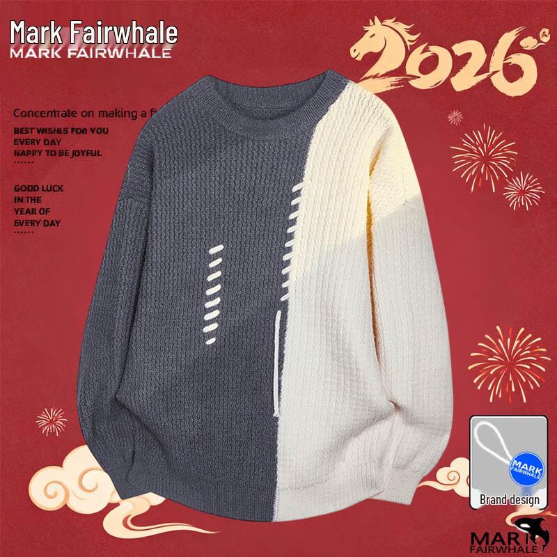 Mark Fairwhale Men's Colorblock Round Neck Knit Sweater