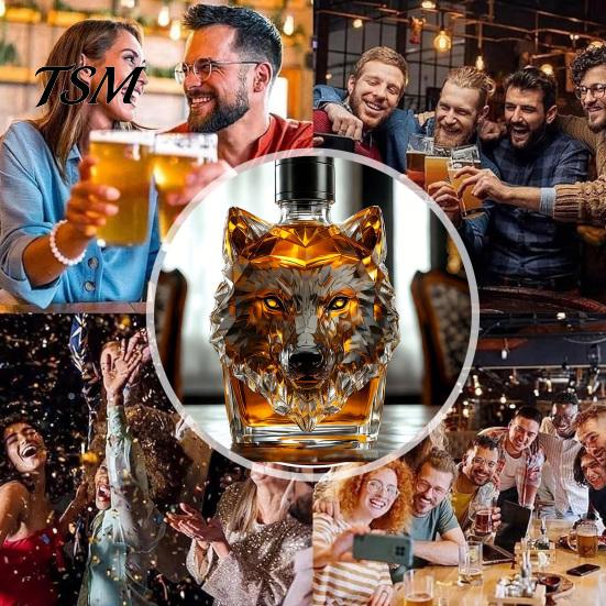 Caraffa da Whiskey in Vetro Resistente 300ml Forma Testa di Lupo Tappo ad Alta Tenuta Stagna Vetro Borosilicato Vino Sigillo a Tenuta Stagna Contenitore per Liquori