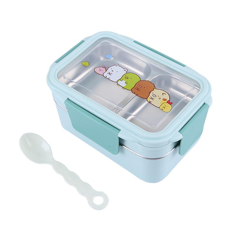 Portable Stainless Steel Lunch Box Double Layer Cartoon Food Container Box Microwave Bento Box for Kids Children Picnic School