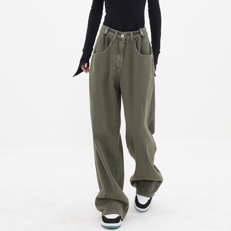 American Retro Vibe Pants Ins High Street Trendy Brand Army Green Jeans Men's Loose Straight Japanese Overalls