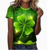 2025 New Foreign Trade Irish Festival Lucky Clover Saint Par Festival 3D Digital Printing Short Sleeve Hot Model