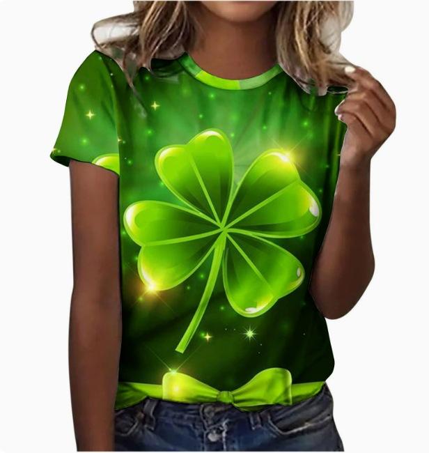 2025 New Foreign Trade Irish Festival Lucky Clover Saint Par Festival 3D Digital Printing Short Sleeve Hot Model