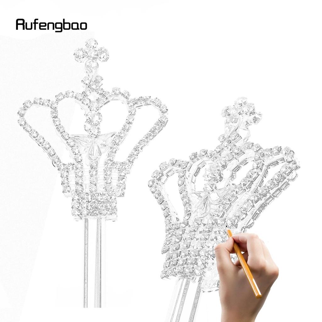Silver White Alloy Crown Fairy Wands for Girl Princess Wands for Kids Angel Wand for Party Costume Wedding Birthday Party 48.5cm