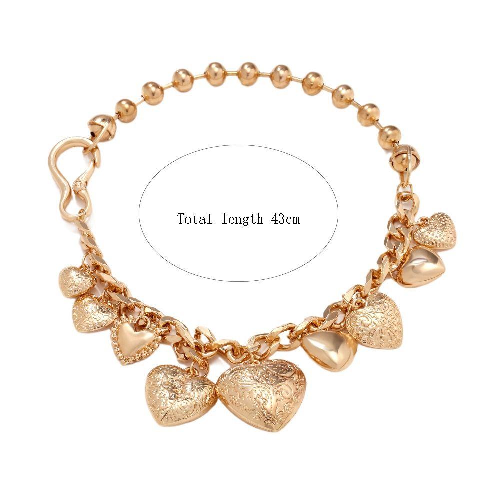 Retro Style Heart Pendant Necklaces Carving Flowers Collarbone Chain Fashion Bead Chain  Women