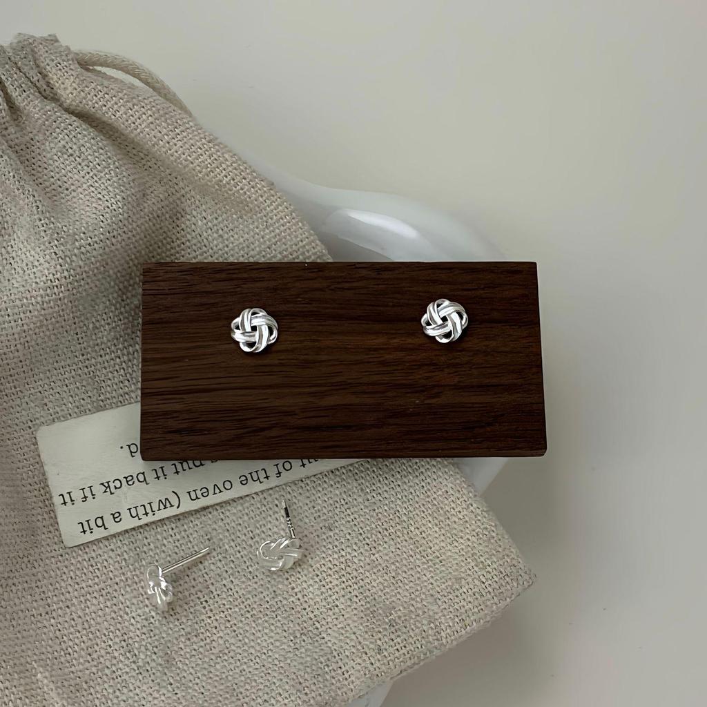 S925 Sterling Silver Chinese Knot Twisted Ear Studs for Women - Niche Design, High-End Screw Back Cartilage Studs.