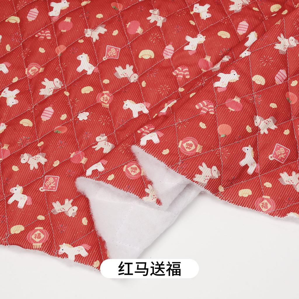 Year of the Horse Printed Thick Corduroy Quilted Cotton Fabric for Cotton Jackets Homewear Pants Pet Clothes DIY Sewing Fabrics