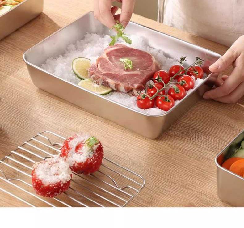 Food Grade 304 Stainless Steel Square Prep Dish with Lid
