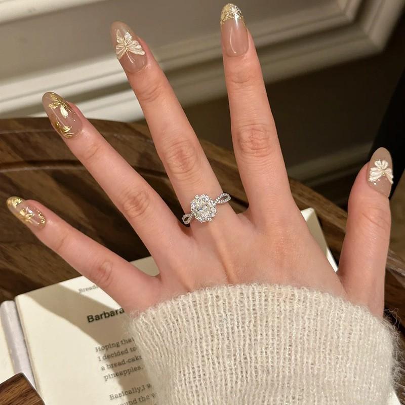 Golden Flower Butterfly Ring Women's Niche Light Luxury High Sense Versatile Open Ring Index Finger Ring New Jewelry