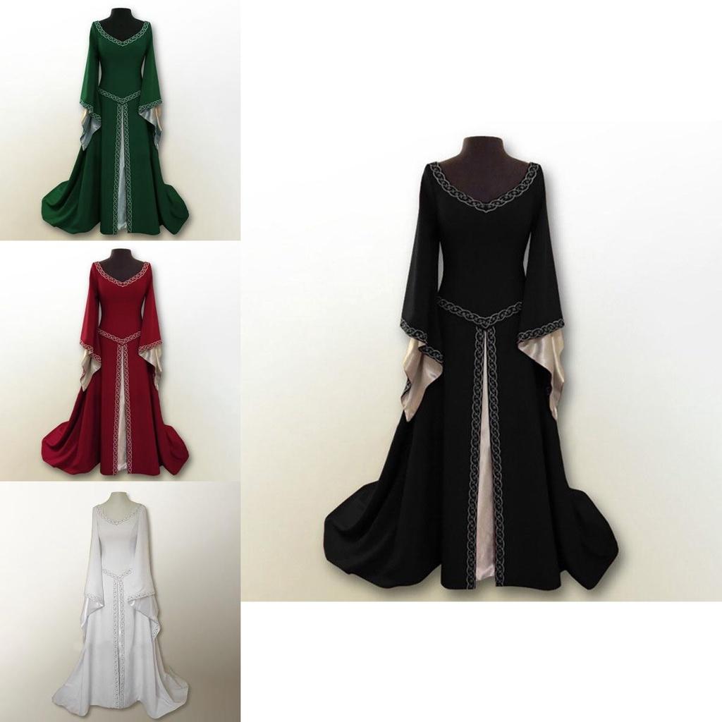Atemberaubendes bodenlanges mittelalterliches Renaissance-Vintage-Kleid für Halloween-Feiern