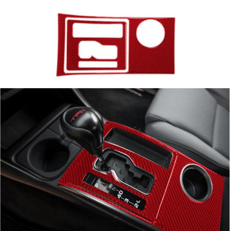 2Pcs Red Carbon Fiber Console Gear Shift Panel Cover For Toyota Tacoma 2012-2015