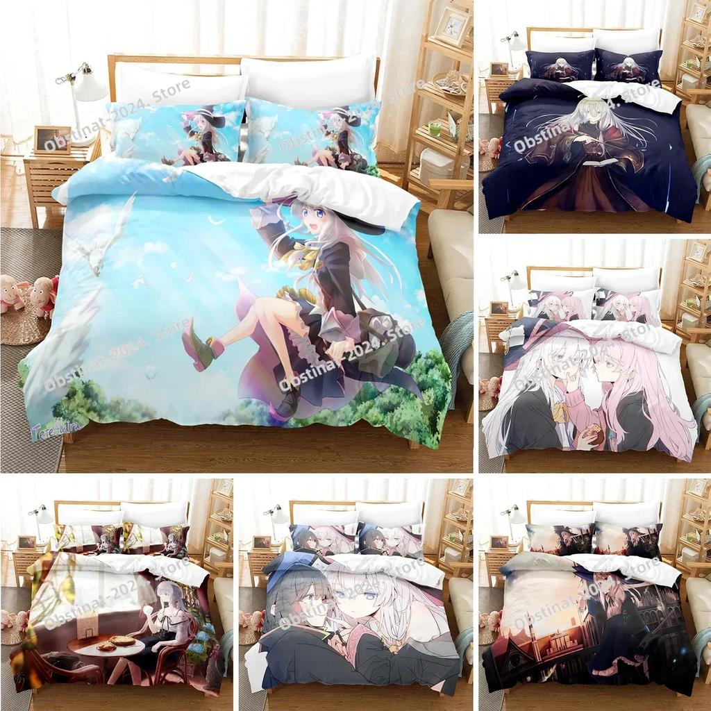 3D Wplusering Witch Anime The Journey of Elaina Beding Set Printed With Pilowcase Bed Soft Duvet Cover Soft Single Double Quen King