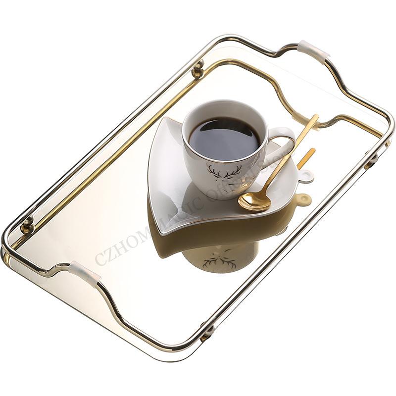 Nordic Creative Stainless Steel Tray Large Rectangle Luxury Tea Tray with Handle Tea Set Water Storage Trays Coffee Table Decor