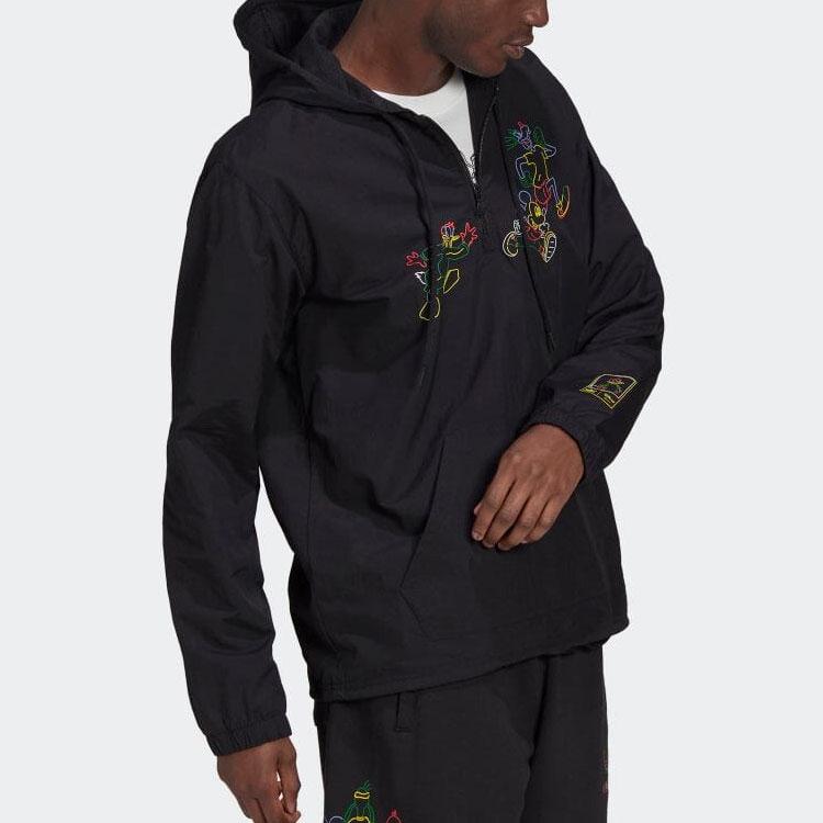 Adidas Originals X Disney Co-Brand Half-Zip Pullover with Cartoon Animal Print Men Jacket Black HF4929