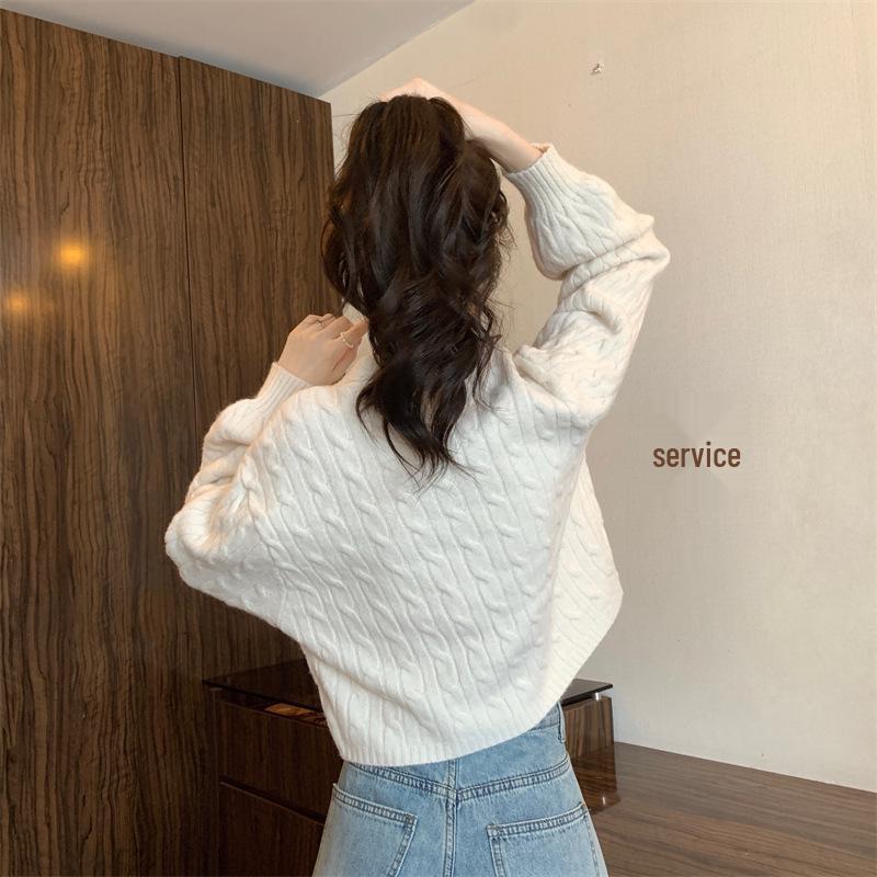 Women's Retro High-End Cable Knit Cardigan, Autumn/Winter 2026 - Loose, Lazy Fit with Long Sleeves