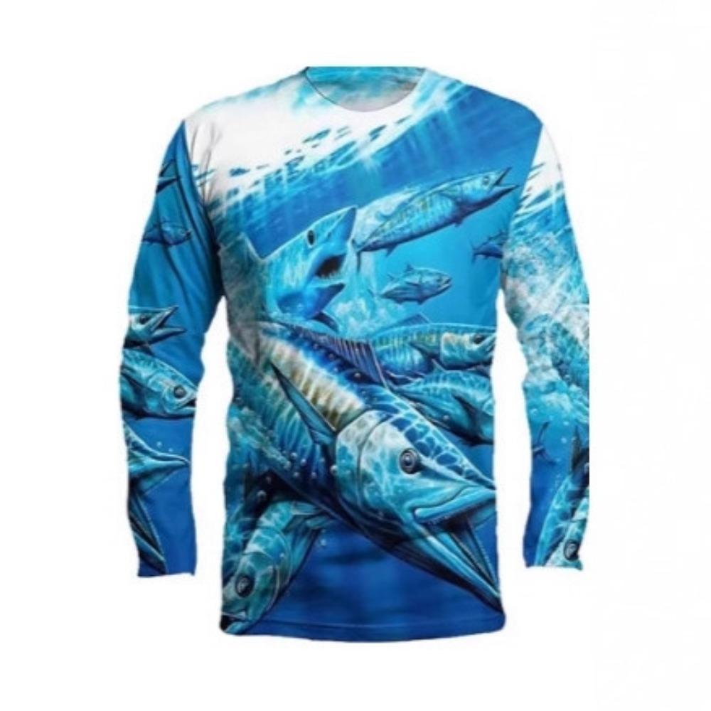 Fish Series 3D Digital Printed Men's Street Trendy Round Neck Long Sleeved T-shirt