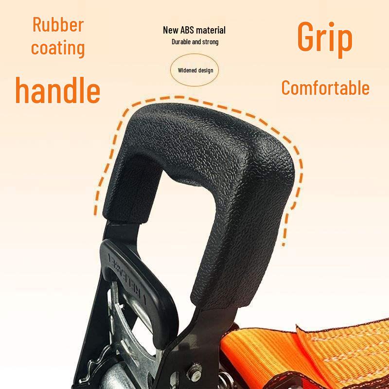 Heavy-Duty Off-Road Ratchet Strap with Thickened Polyester Webbing and Rubber-Coated Binding