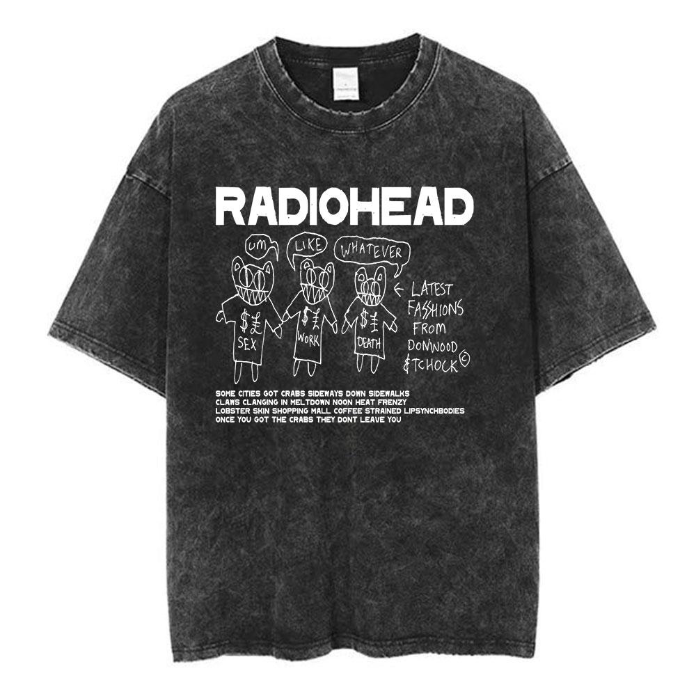 Radiohead Rock Band 90s Vintage Washed T Shirts Men Women Clothing Hip Hop Gothic T-shirt Retro Casual Cotton Oversized T-shirts