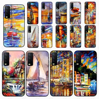 Sunset Boat Oil Painting Phone Cover For Vivo Y31 Y30 Y33S Y11S Y12S Y17 Y20 Y20S Y21S Y1S Y53S Y15 Y19 Y91C V23 5G Cases Coque