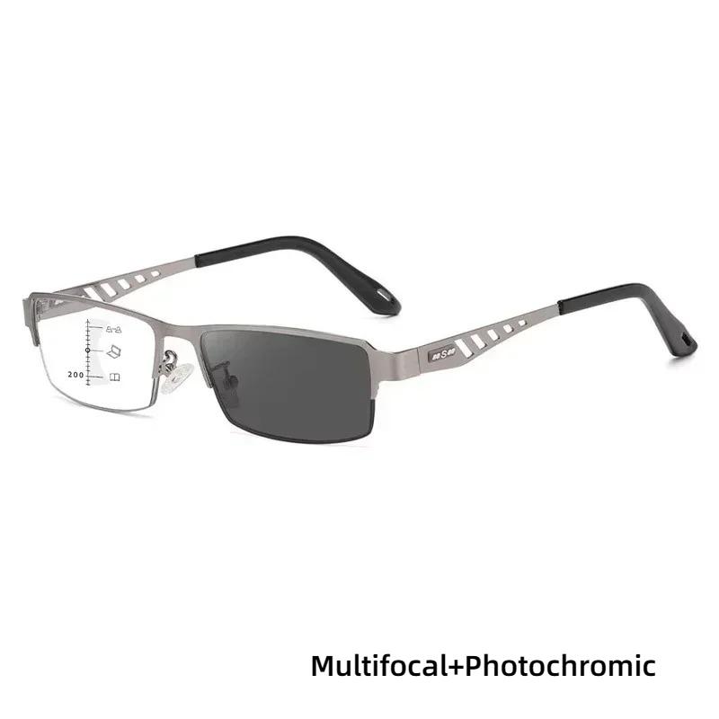 Square Frame Anti Blue Light Far And Near Dual-Use Presbyopia Lenses That Change Colour With The Sun Multifocal Glasses For Men