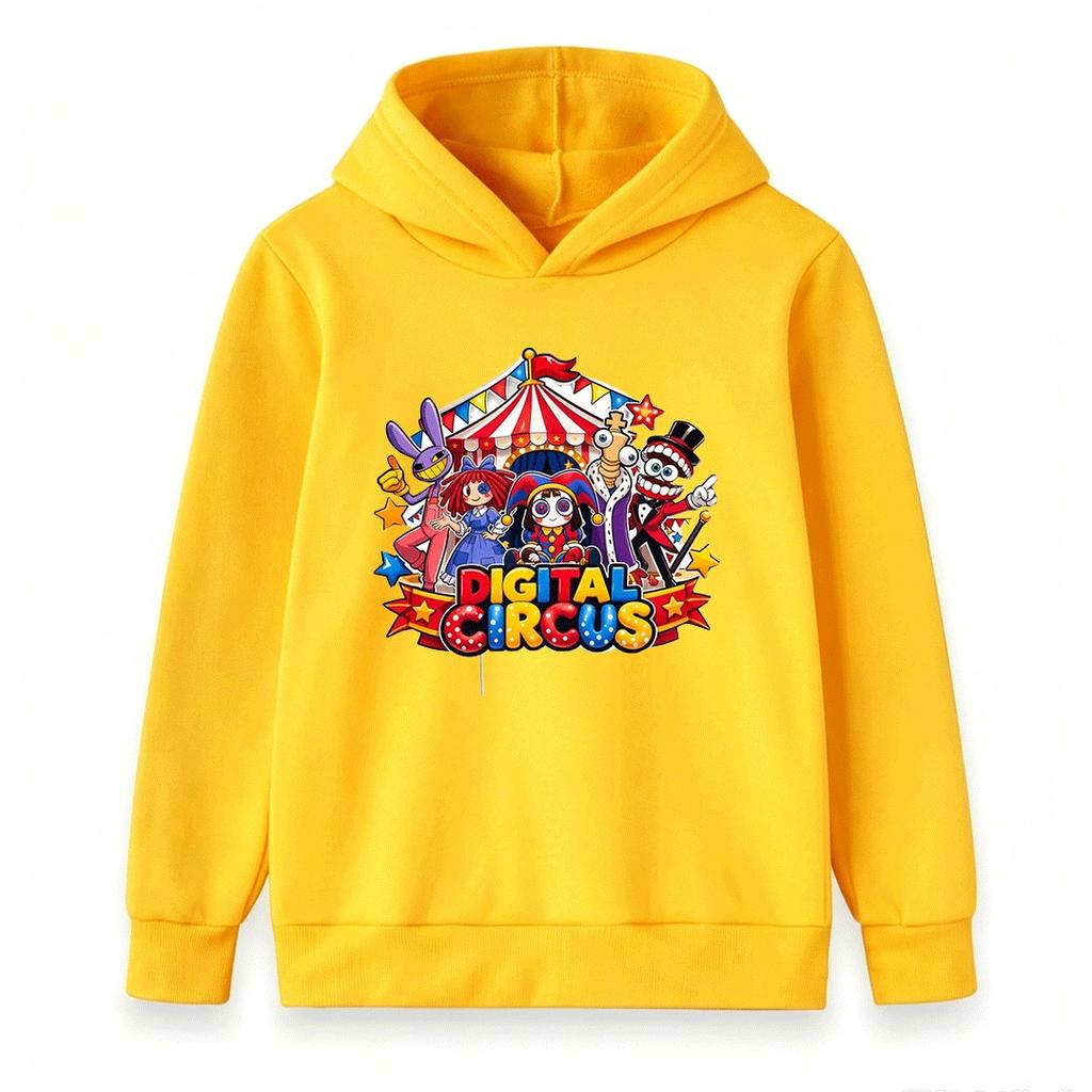 Kids Boys Girls Funny Circus Cartoon Print Hoodie Casual Long Sleeve Pullover Hooded Sweatshirt For Children Daily Wear