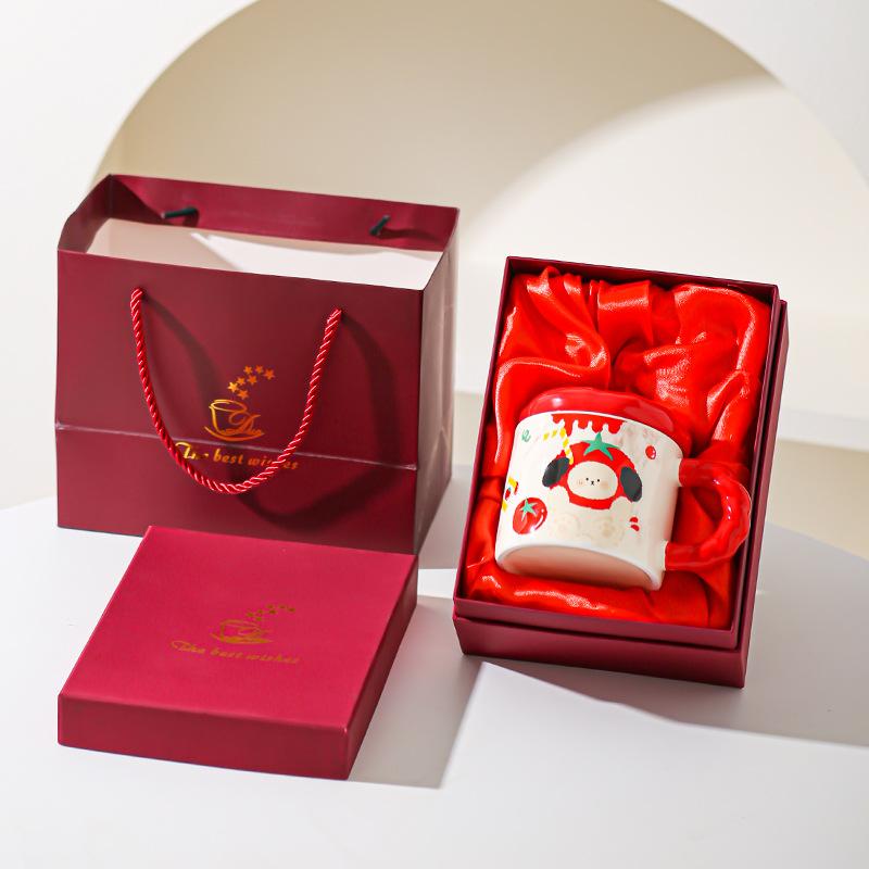 Persimmon Ruyi Ceramic Mug Cute Water Cup High Precision Birthday Gift Cup with Lid Coffee Cup Breakfast Cup