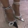 Fashion 2024 New Fashion Women Pumps Women Crystal Bowknot Shoes Dress Summer High Heels Soft Party Prom Glitter Rhinestones Woman Shoes