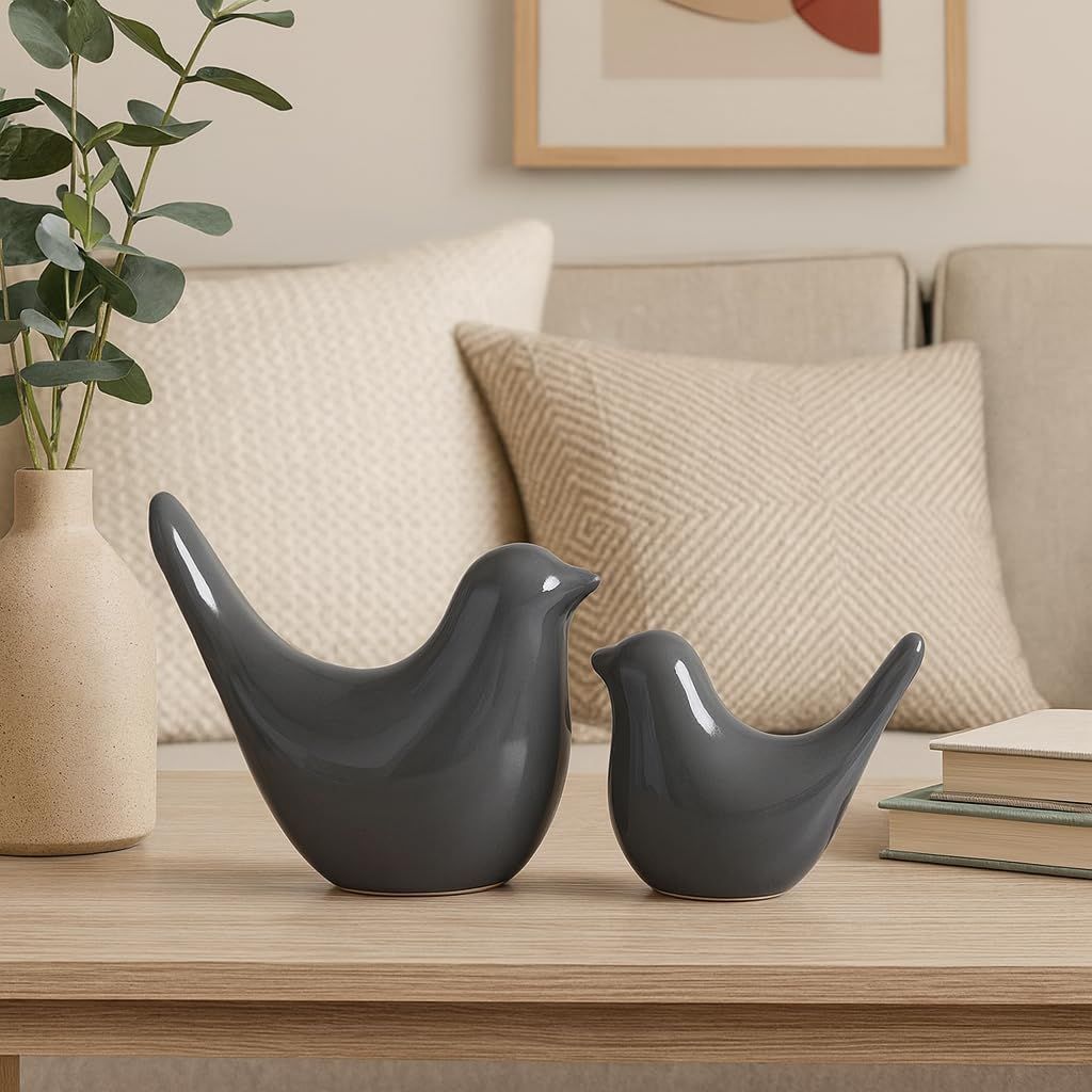 

Креативные серые глянцевые керамические фигурки птиц, аксессуары для украшения дома, вечеринка (Упаковка из 2 шт.) серый